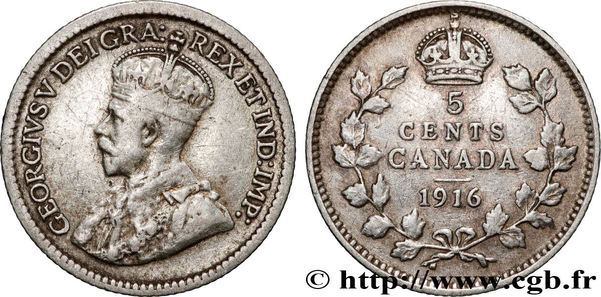 CANADA 5 Cents Georges V 1916  VF 