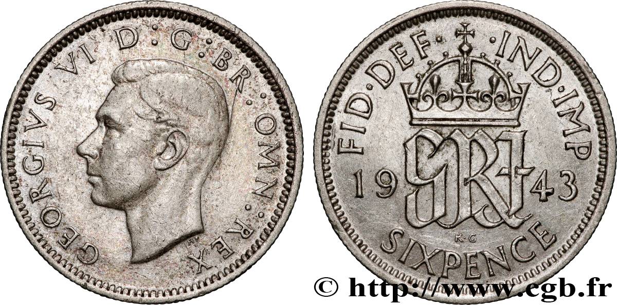 VEREINIGTEN KÖNIGREICH 6 Pence Georges VI 1943  SS 