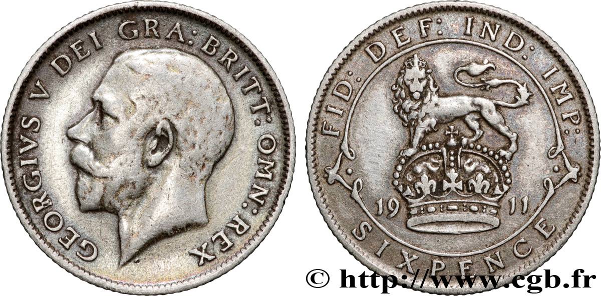 ROYAUME-UNI 6 Pence Georges V 1911  TTB 