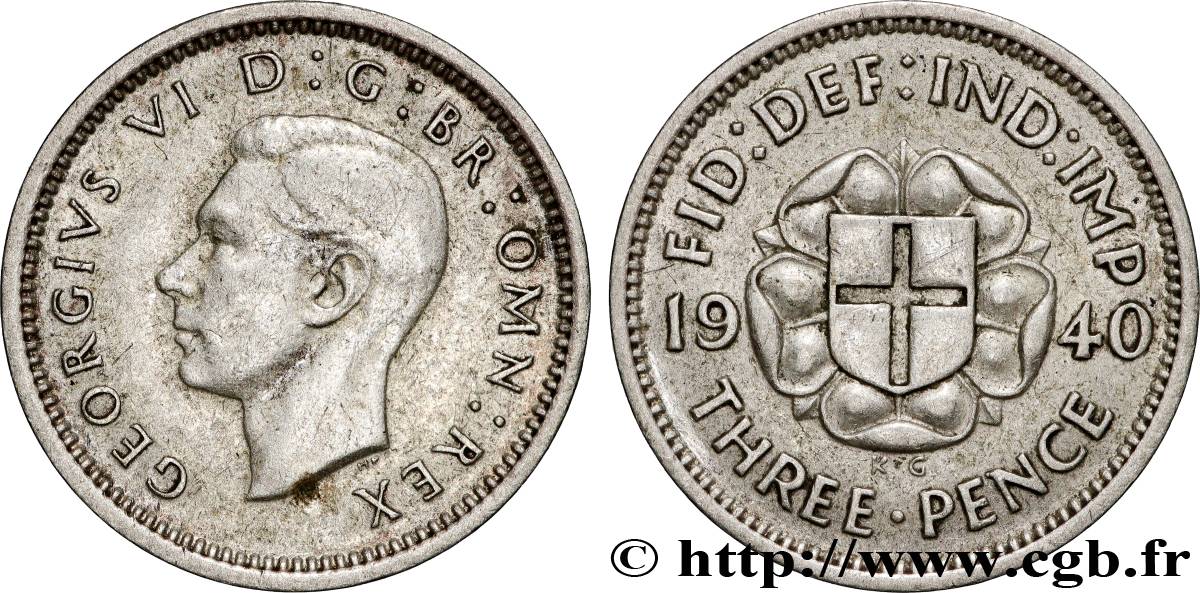 ROYAUME-UNI 3 Pence Georges VI 1940  TTB 