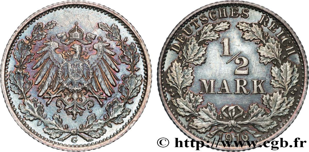 ALLEMAGNE 1/2 Mark Empire aigle impérial 1916 Karlsruhe - G SUP 