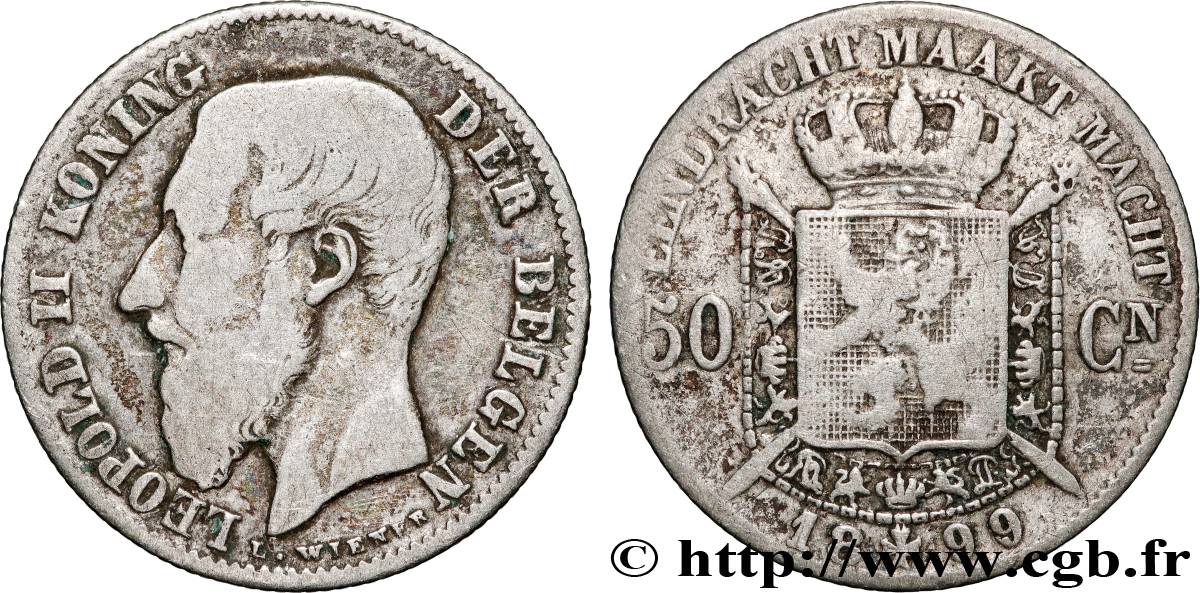 BELGIEN 50 Centiemen (Centimes) Léopold II légende flamande 1899  S 