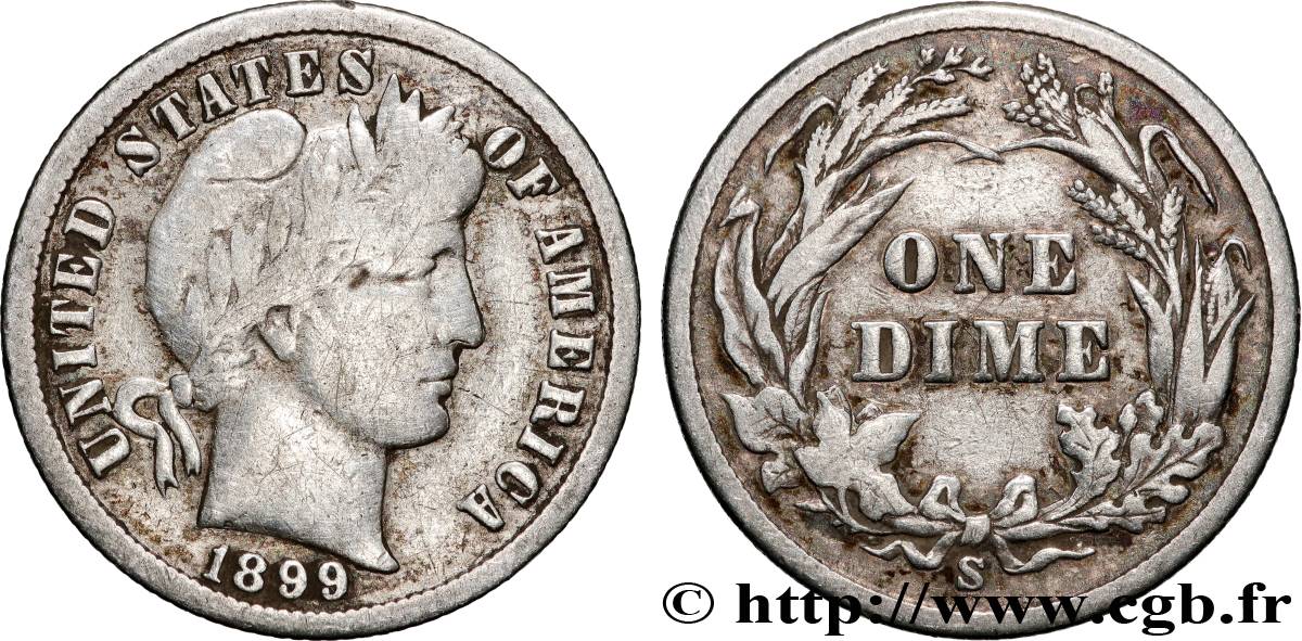 ÉTATS-UNIS D AMÉRIQUE 1 Dime Barber 1899 San Francusco TB 