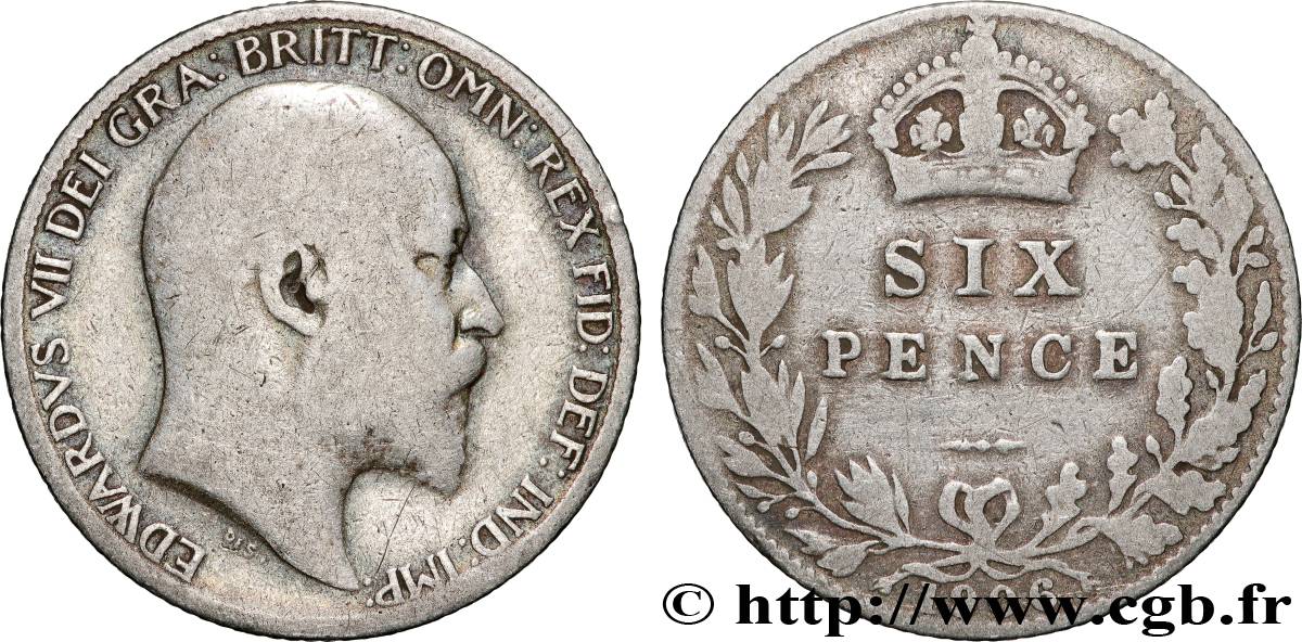 VEREINIGTEN KÖNIGREICH 6 Pence Edouard VII 1906  S 