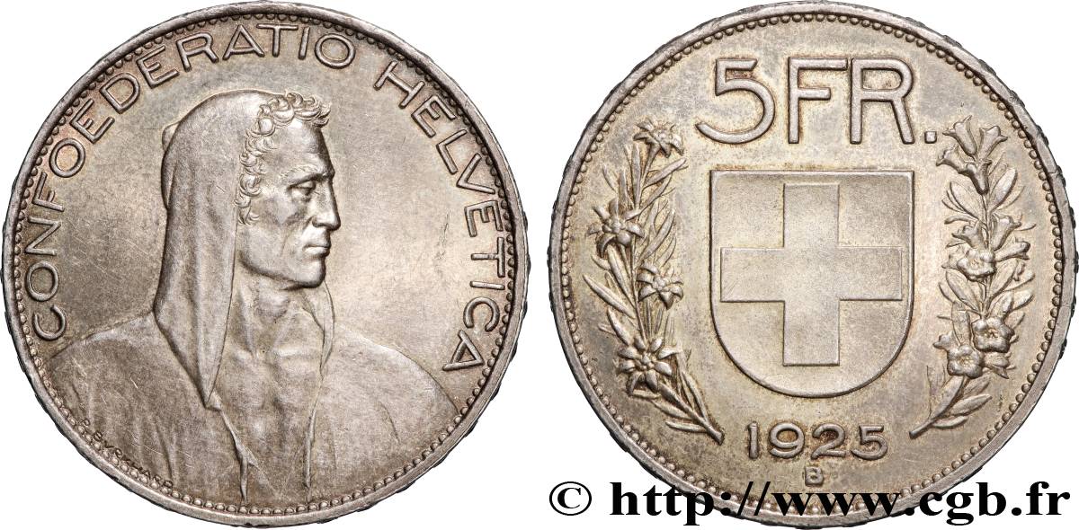 SWITZERLAND 5 Francs 1925 Berne AU 