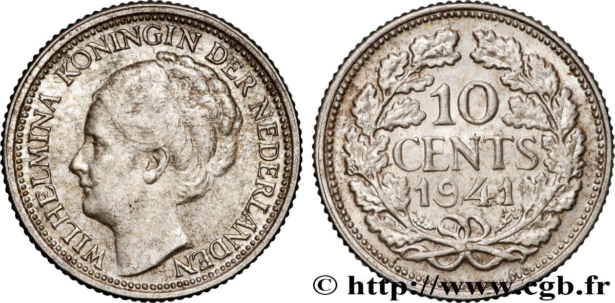 NIEDERLANDE 10 Cents Wilhelmine 1941 Utrecht SS 