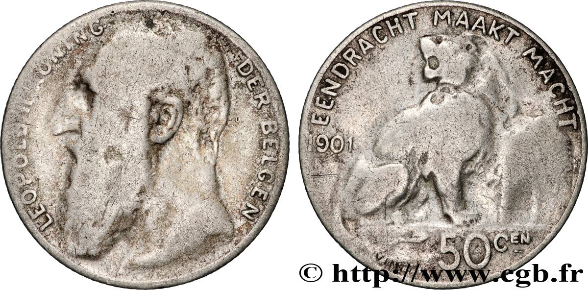 BÉLGICA 50 Centiemen (Centimes) Léopold II légende flamande 1901  BC 