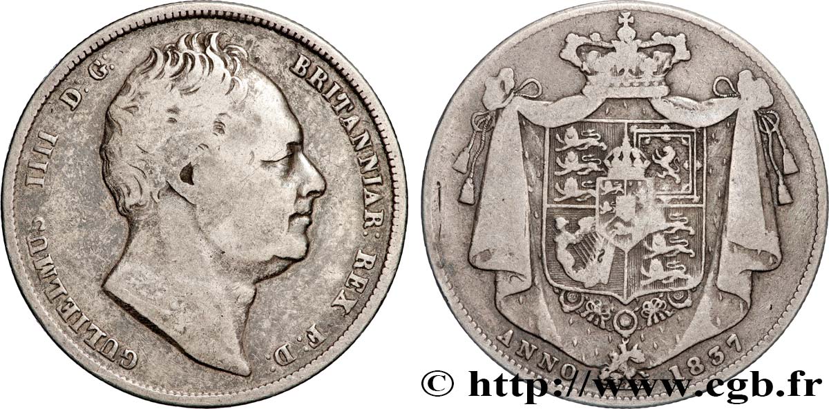 UNITED KINGDOM 1/2 Crown Guillaume IV 1837 Londres VF 