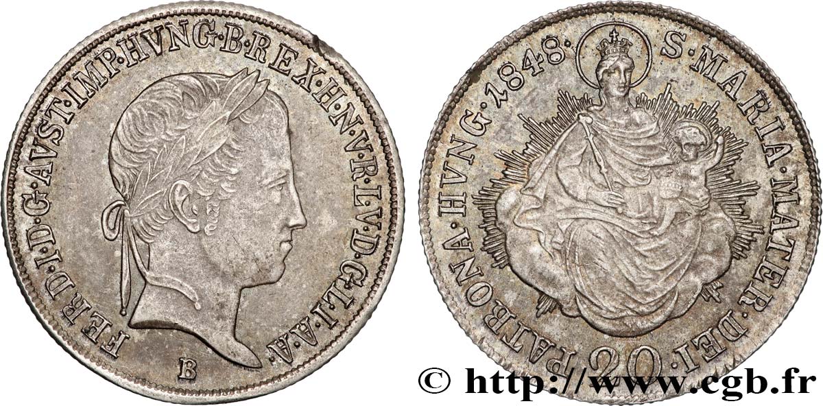 HUNGARY - KINGDOM OF HUNGARY - FERDINAND Ier 20 Krajczar  1848 Kremnitz AU 