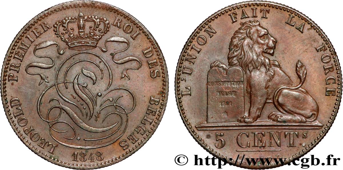 BELGIUM - KINGDOM OF BELGIUM - LEOPOLD I 5 Centimes  1848 Bruxelles AU 