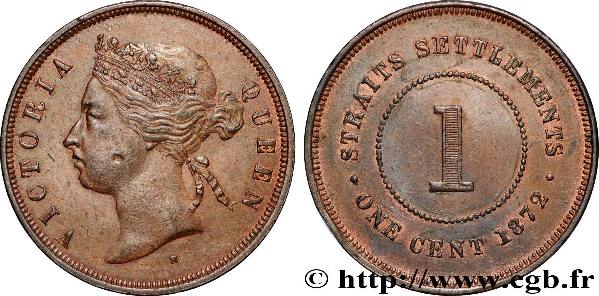 MALAISIE - ÉTABLISSEMENTS DES DÉTROITS 1 Cent Straits Settlements Victoria 1872 Heaton SUP 