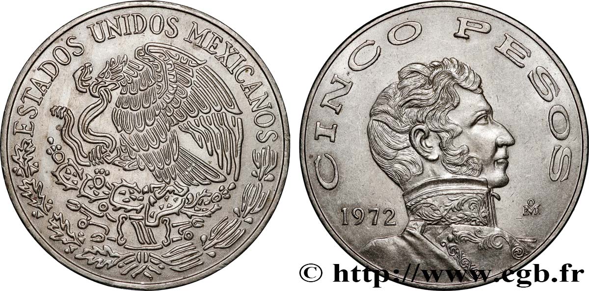 MEXICO 5 Pesos Vicente Guerrero 1972 Mexico AU 