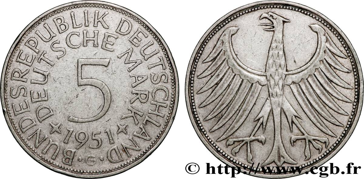 DEUTSCHLAND 5 Mark aigle 1951 Hambourg SS 