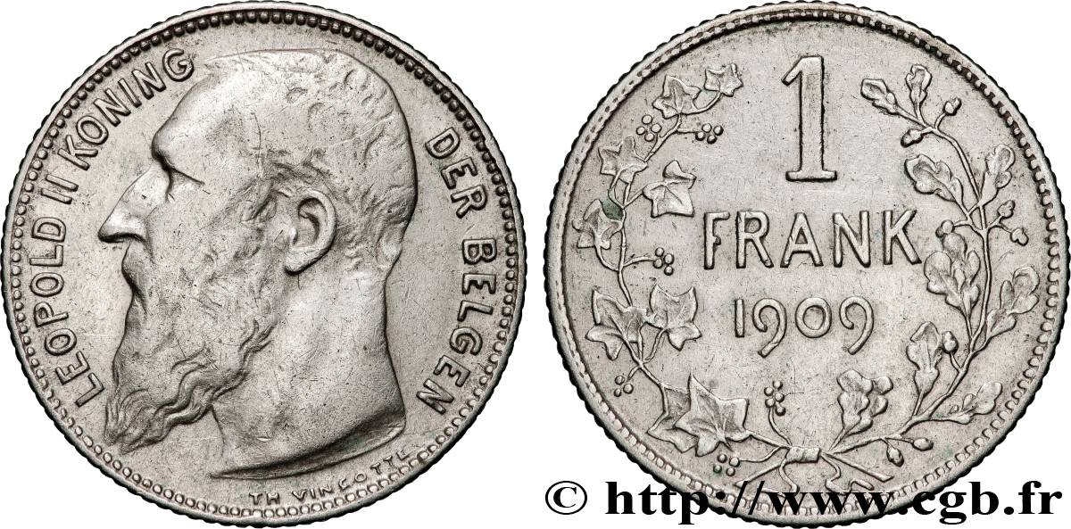 BÉLGICA 1 Frank (Franc) Léopold II légende flamande 1909  BC+ 