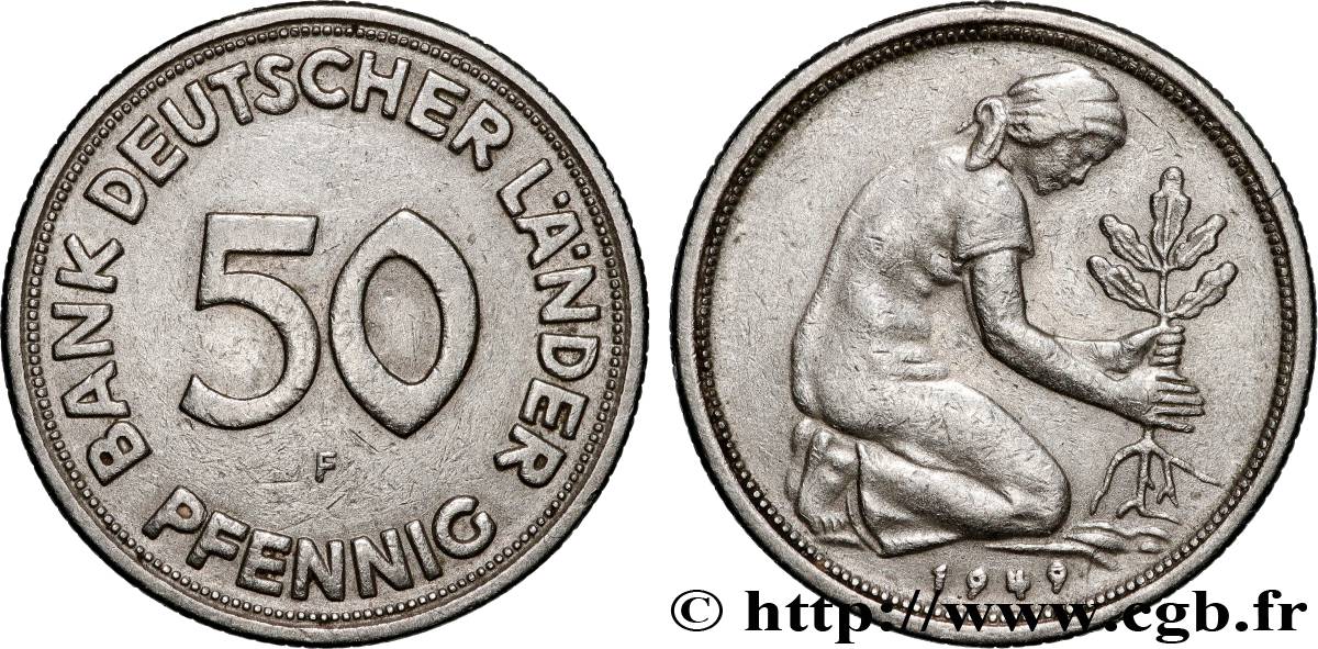 GERMANY 50 Pfennig “Bank deutscher Länder” 1949 Stuttgart - F XF 