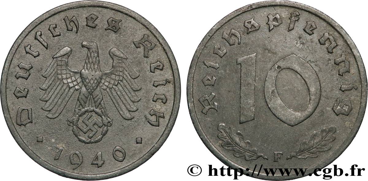 GERMANY 10 Reichspfennig 1940 Stuttgart AU 