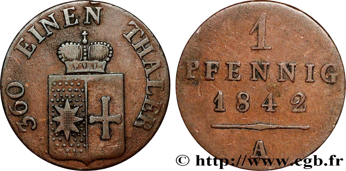 ALLEMAGNE - WALDECK-PYRMONT 1 Pfennig Georg Heinrich 1842 Berlin TTB 
