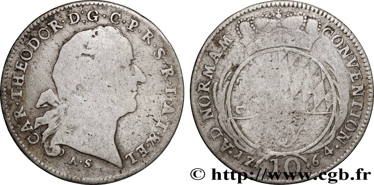 ALLEMAGNE - PALATINAT 10 Kreuzer Charles Théodore IV 1764  B+ 