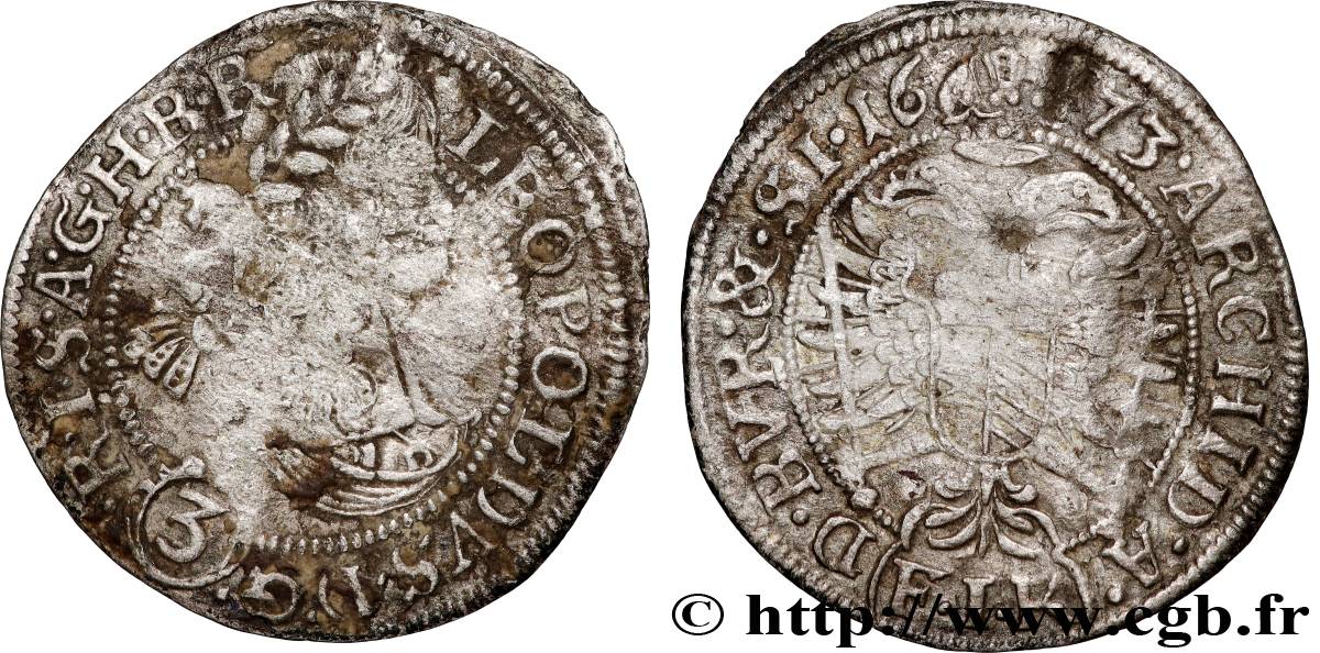 GERMANY - SILESIA 3 Kreuzer Léopold Ier 1673 Opole VF 