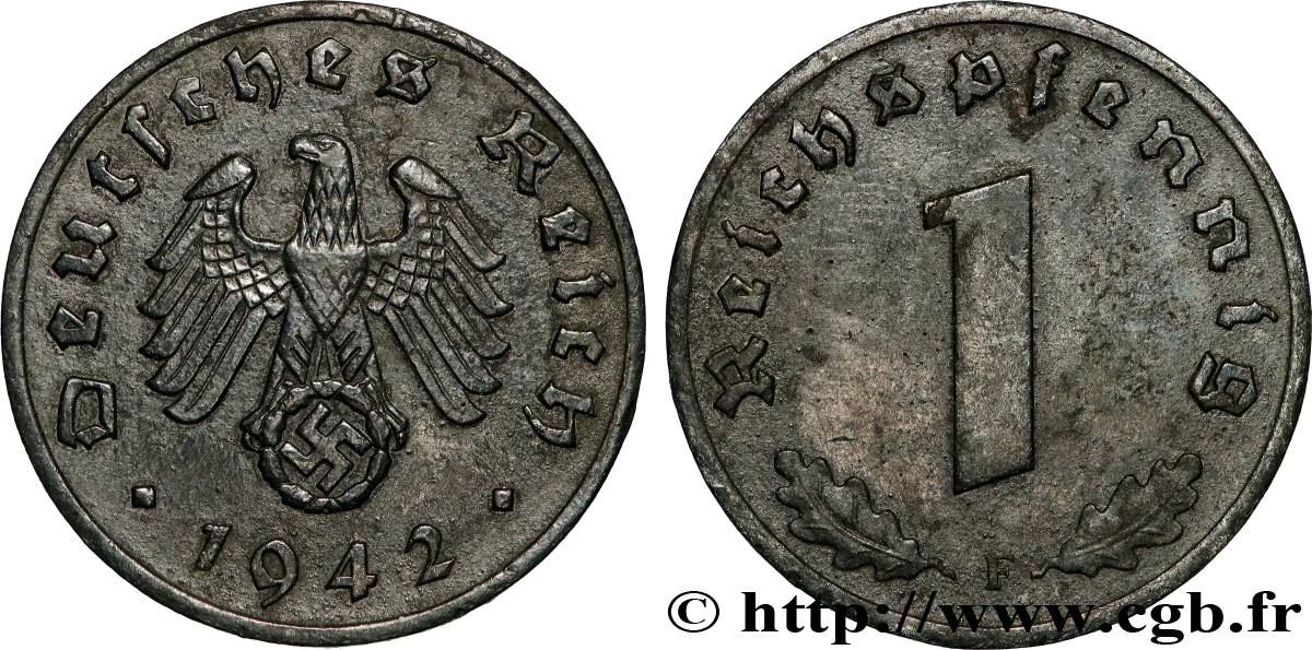 GERMANY 1 Reichspfennig aigle et swastika 1942 Stuttgart AU 