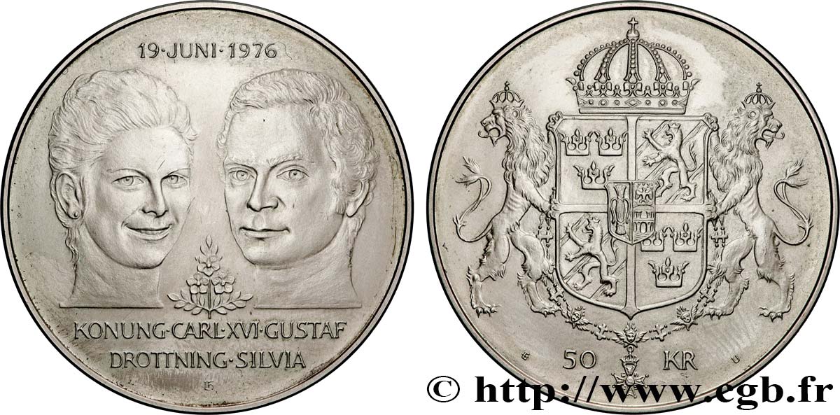 SUÈDE 50 Kronor mariage de Charles XVI et de la reine Silvia 1976  SPL 