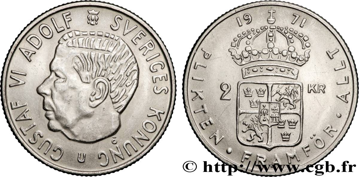 SUÈDE 2 Kronor Gustave V 1971  SUP 