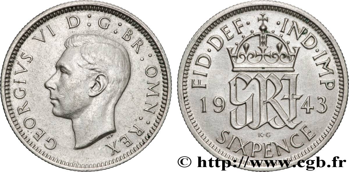ROYAUME-UNI 6 Pence Georges VI 1943 Londres TTB 