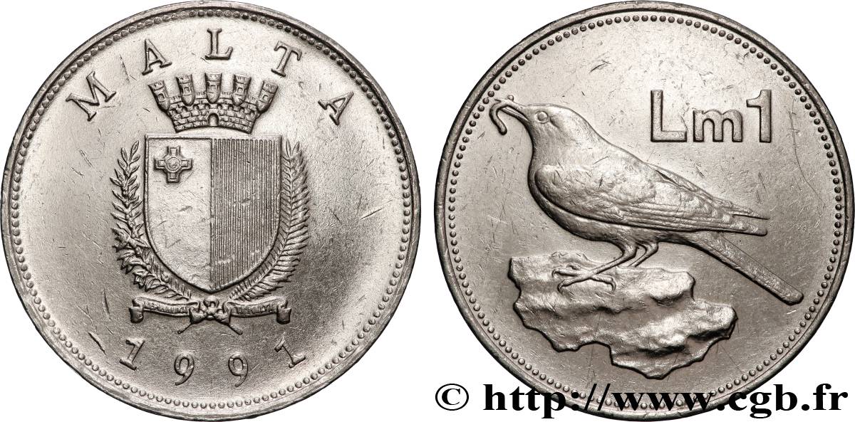 MALTA 1 Lira 1991 La Vallette AU 