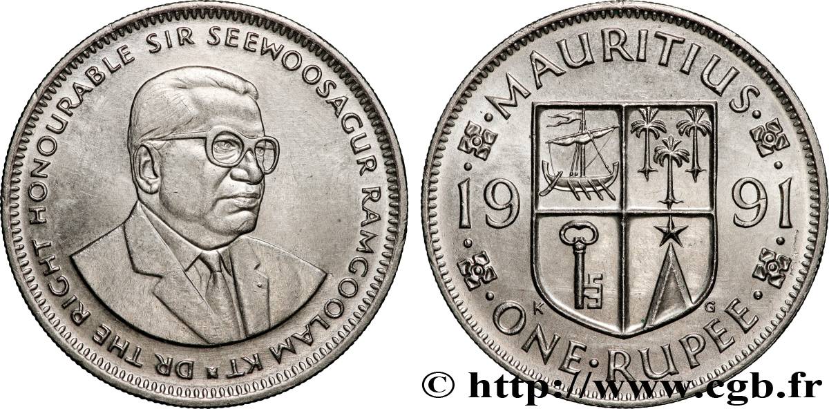 MAURITIUS 1 Roupie Sir Seewoosagur Ramgoolam 1991 Llantrisant AU 