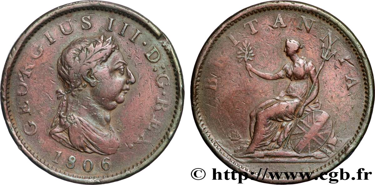 ROYAUME-UNI 1 Penny Georges III tête laurée 1806 Soho TB 