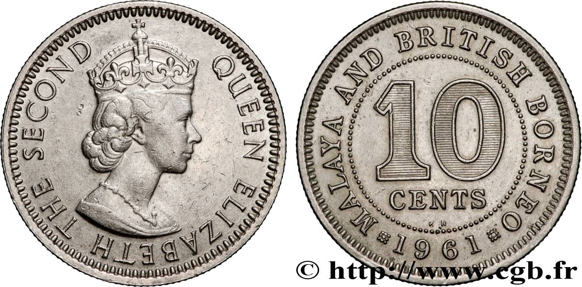 MALAISIE et BORNEO BRITANNIQUE 10 Cents Elisabeth II 1961 Londres SUP 