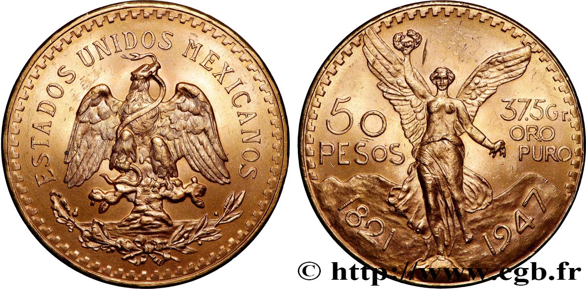 GOLD-, PALLADIUM- UND PLATIN-INVESTITIONEN 50 Pesos or 1947 Mexico fST 