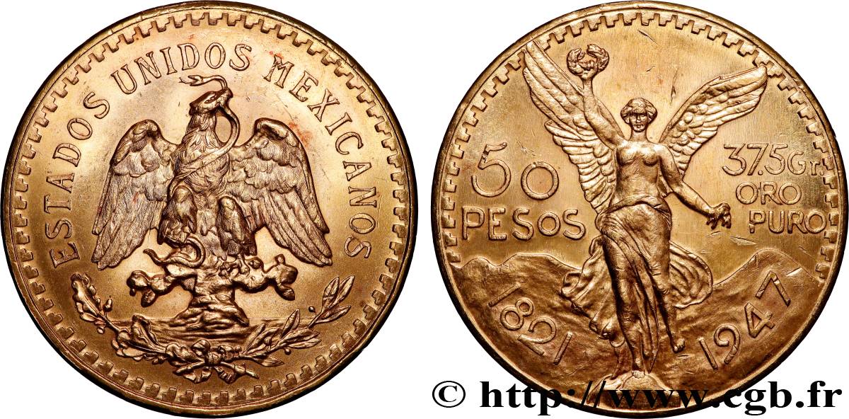 GOLD, PALLADIUM & PLATINUM INVESTMENT 50 Pesos or 1947 Mexico MS 