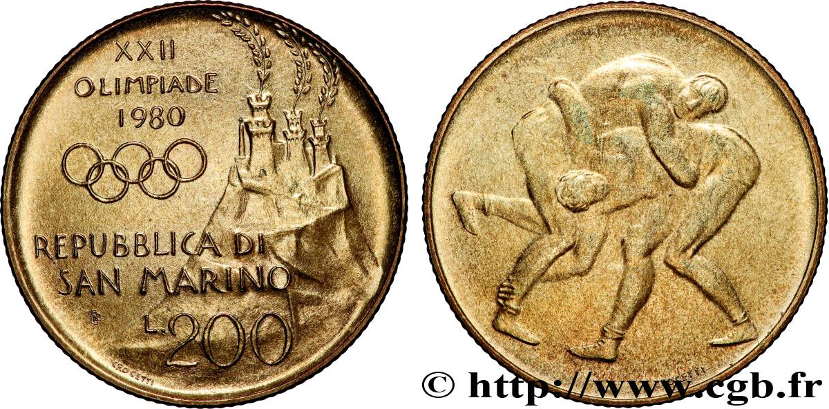 SAN MARINO 200 Lire XXIIe Jeux Olympiques - lutte gréco-romaine 1980 Rome - R MS 