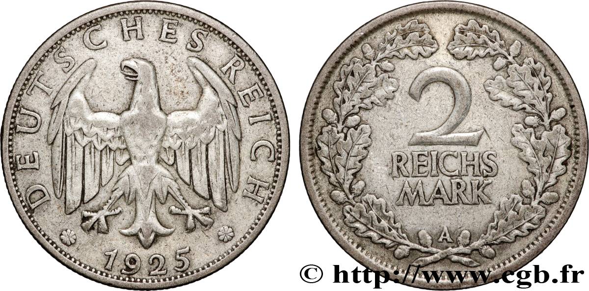 GERMANY 2 Reichsmark 1925 Berlin XF 