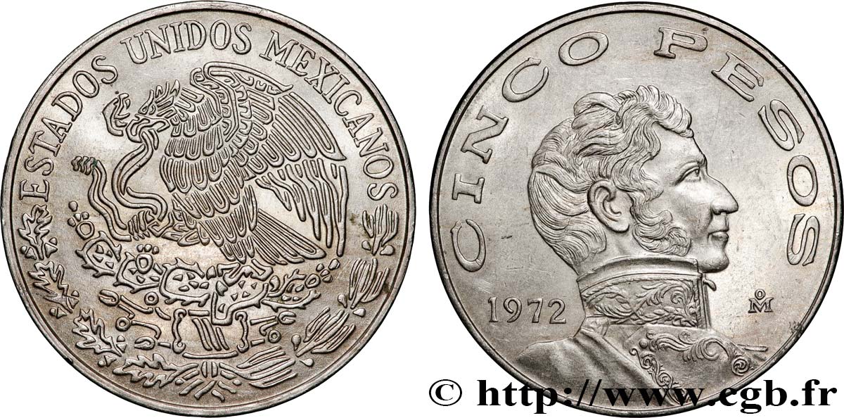 MEXIQUE 5 Pesos Vicente Guerrero 1972 Mexico SUP 