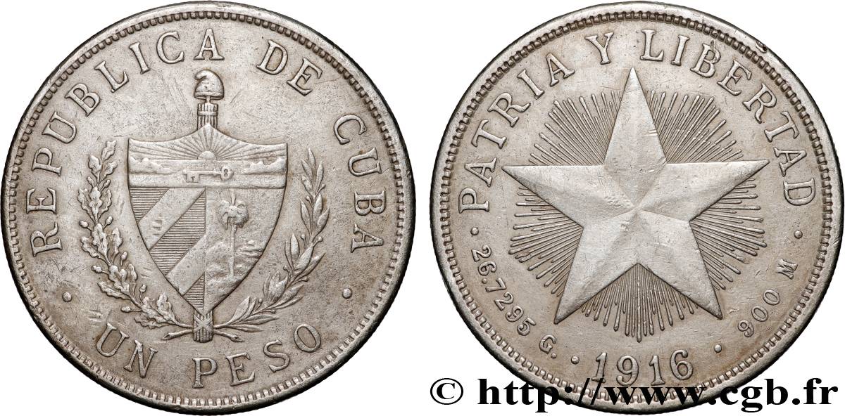 CUBA 1 Peso 1916 Philadelphie XF 