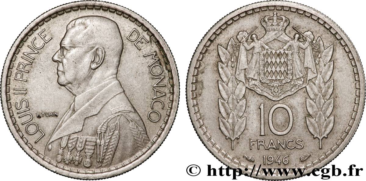 MONACO 10 Francs Louis II 1946 Paris AU 