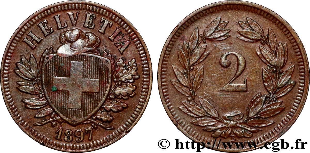 SWITZERLAND 2 Centimes (Rappen) 1897 Berne  AU 