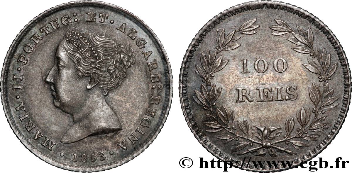 PORTUGAL -MARIE II  100 Réis  1853  AU 