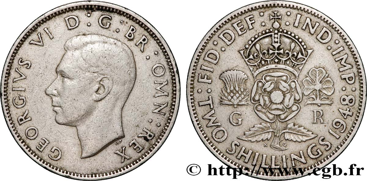 REGNO UNITO 2 Shillings Georges VI 1948 Londres BB 