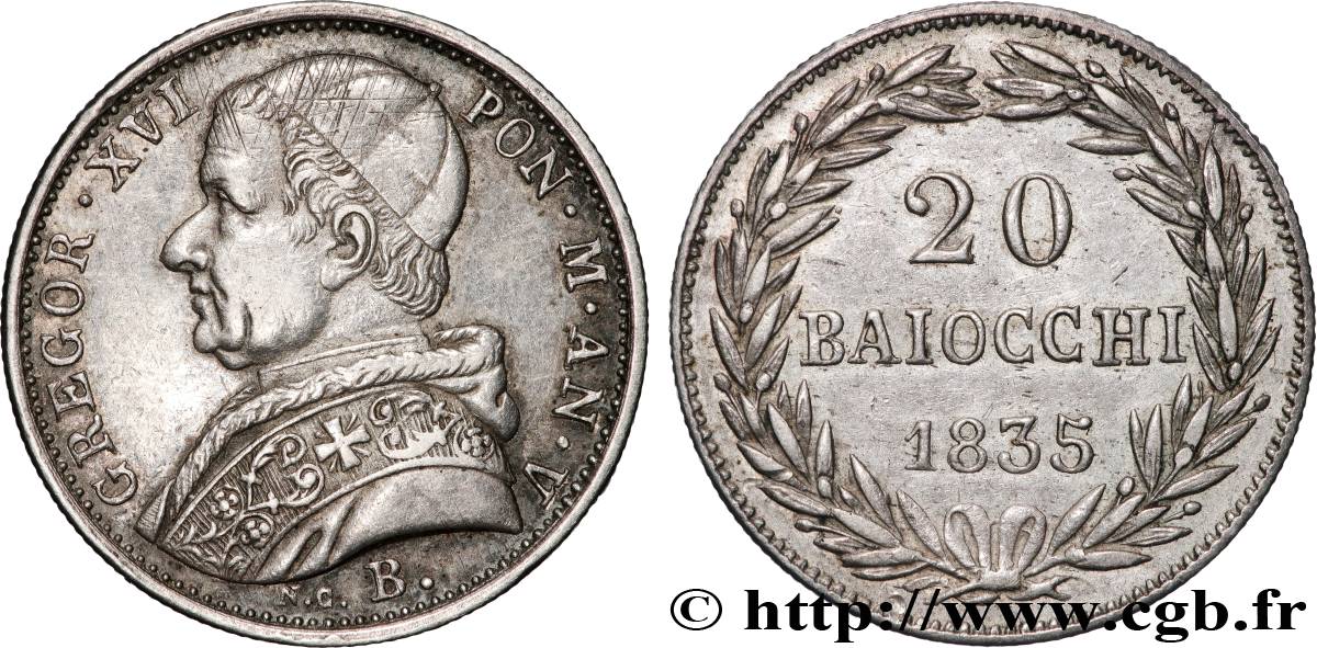 VATICAN ET ÉTATS PONTIFICAUX 20 Baiocchi Grégoire XVI an V 1835 Bologne SUP 