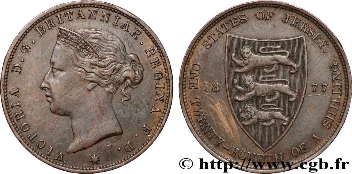 JERSEY 1/24 Shilling Reine Victoria 1877 Heaton BB 