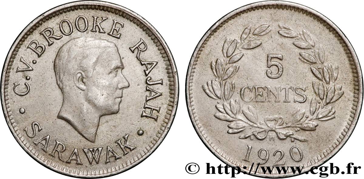 SARAWAK 5 Cents Sarawak Rajah C.V. Brooke 1920 Heaton - H TTB 