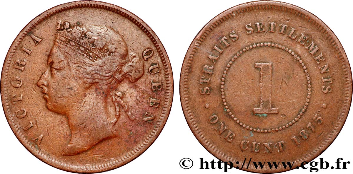 MALESIA - INSEDIAMENTI DELLO STRETTO 1 Cent Straits Settlements Victoria 1875 Londres q.BB 