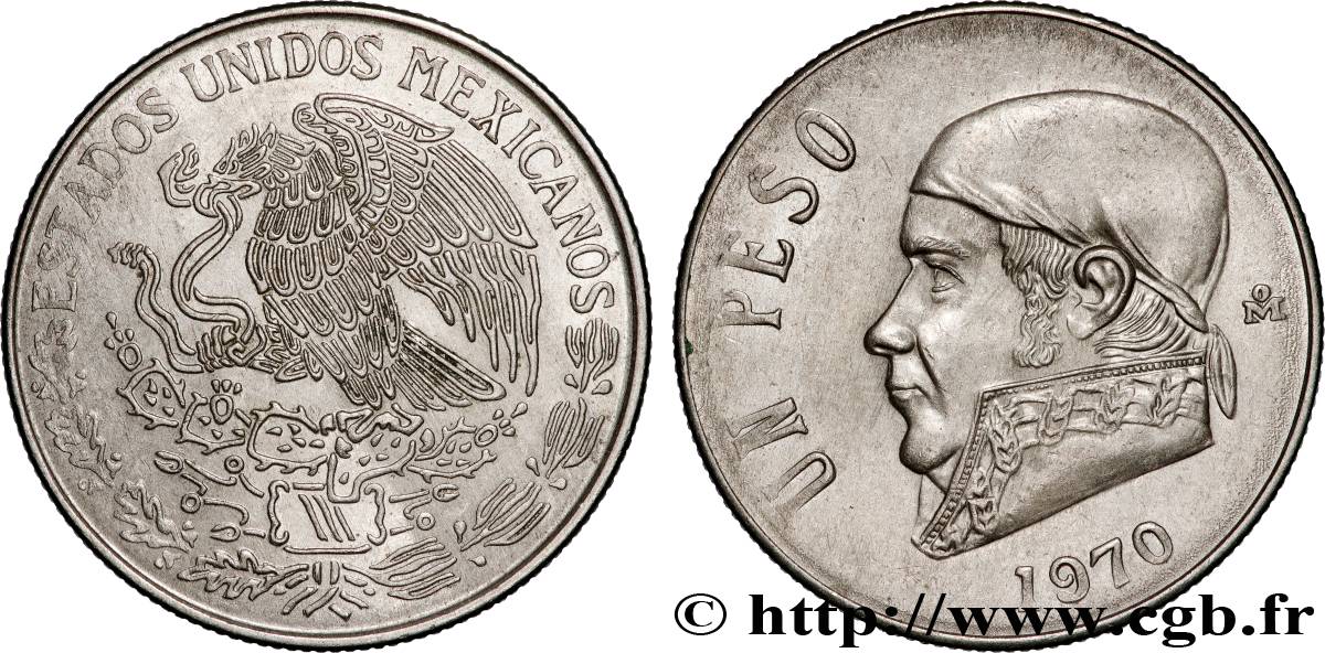 MESSICO 1 Peso Jose Morelos y Pavon / aigle 1970 Mexico SPL 