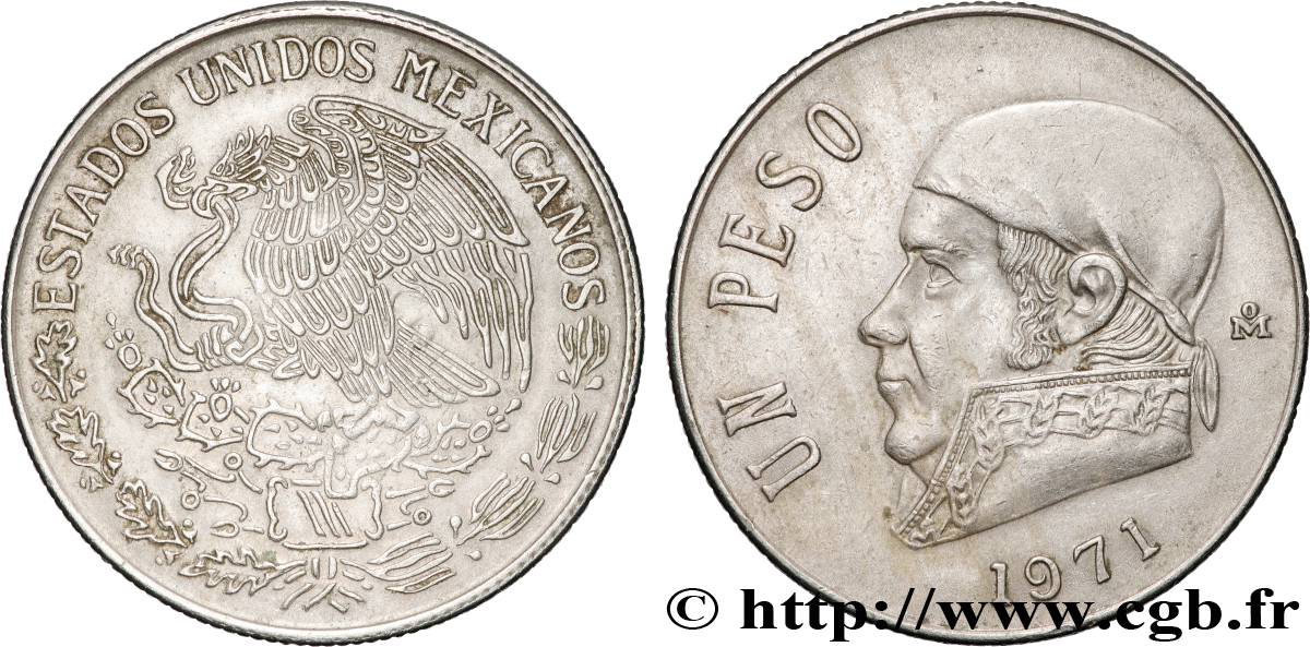 MEXICO 1 Peso Jose Morelos y Pavon 1971 Mexico AU 