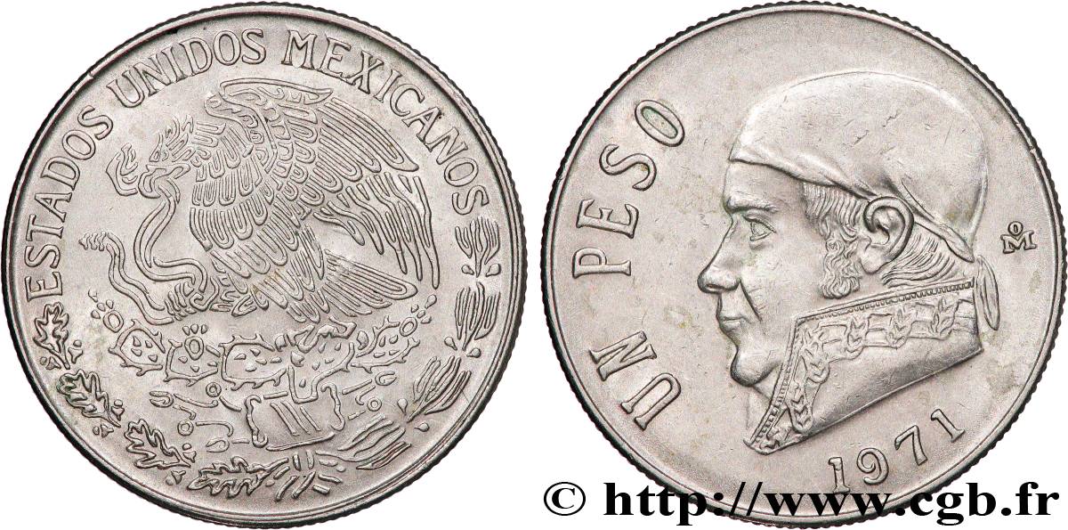 MEXICO 1 Peso Jose Morelos y Pavon 1971 Mexico AU 