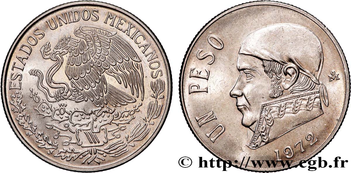 MEXICO 1 Peso Jose Morelos y Pavon 1972 Mexico MS 