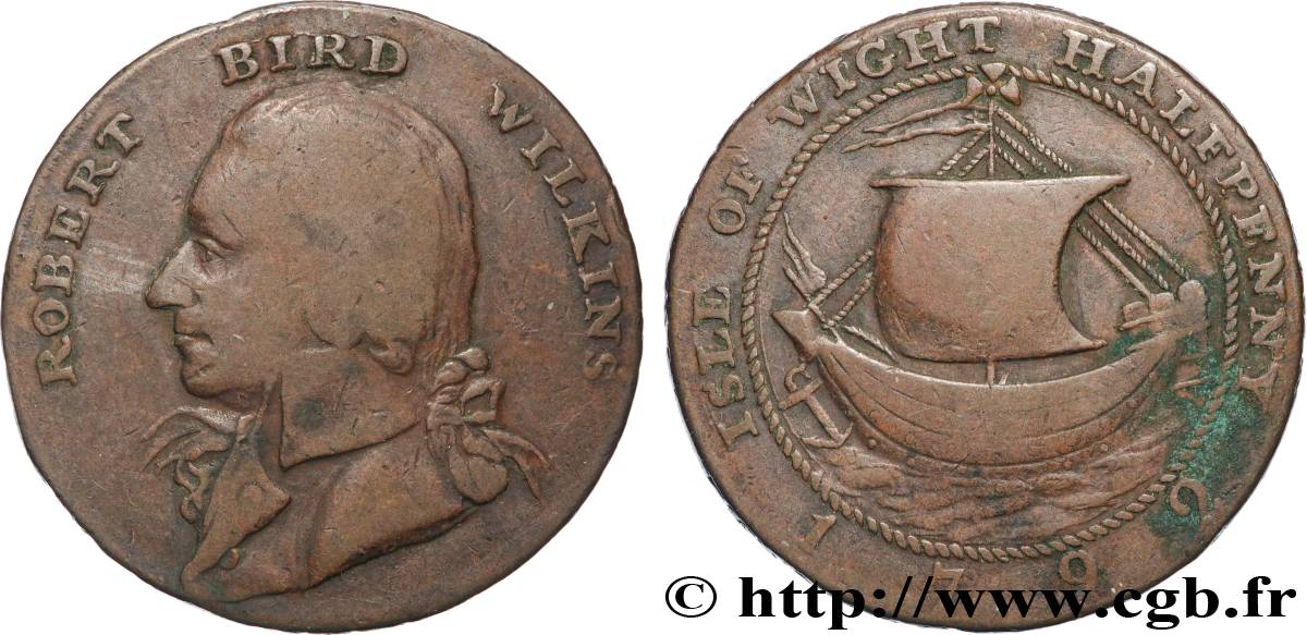 ROYAUME-UNI (TOKENS) 1/2 (half) Penny Robert Bird Wilkins - Newport (Isle of Wright) 1792  TB+ 